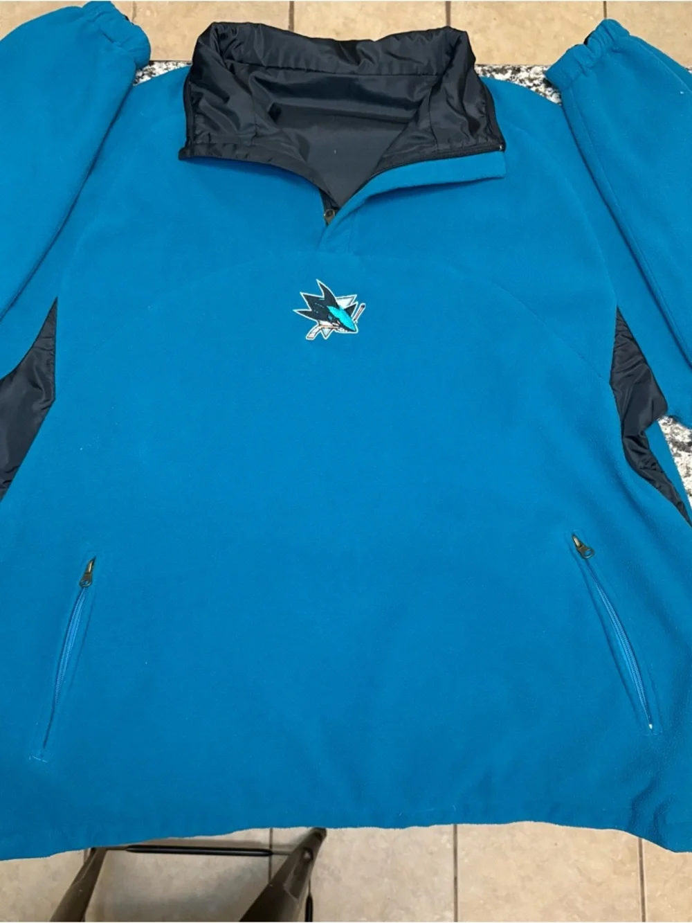 VTG San Jose Sharks Sweatshirt Nylon /Fleece Quarter Zip Reversible Men’s L - Picture 8 of 12